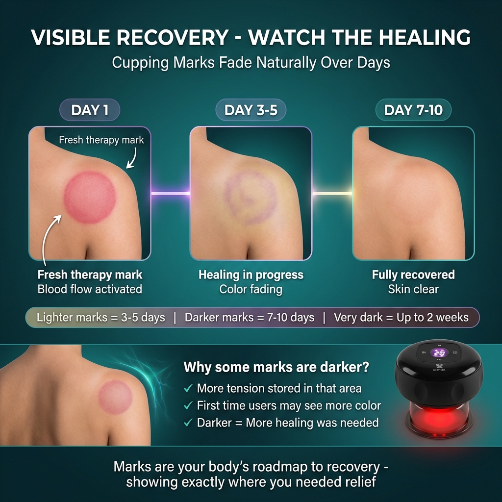 Cupping marks fading timeline — Day 1 to Day 7-10 until fully clear